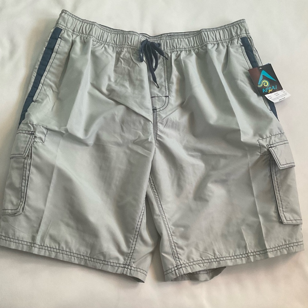 Kanu Surf Board Shorts Silver Swim Beach Cargo Pockets Lined Drawstring XXL